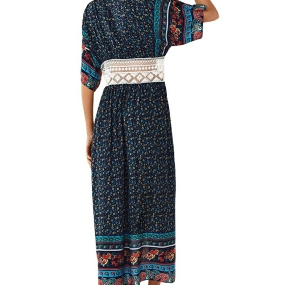 CUPSHE Tie Front Blue Boho Floral Lace Trimmed Swim Cover Up Size Small - Picture 3 of 7